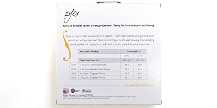 D'Addario Zyex 3/4 コントラバス弦セット コントラバス弦販売・通販 ダダリオ・ヘリコア・オーケストラド